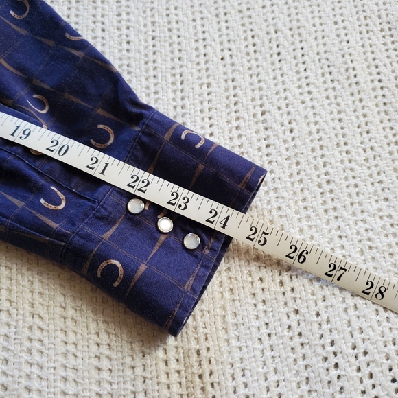 Vintage 90s Express Rider Blue Brown Pearl Snap Horseshoe Men's Western Shirt XL - Picture 8 of 8